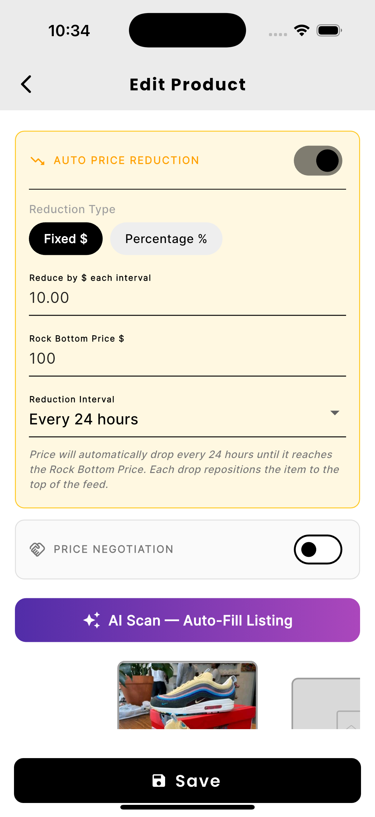 vndy app auto price reduction settings